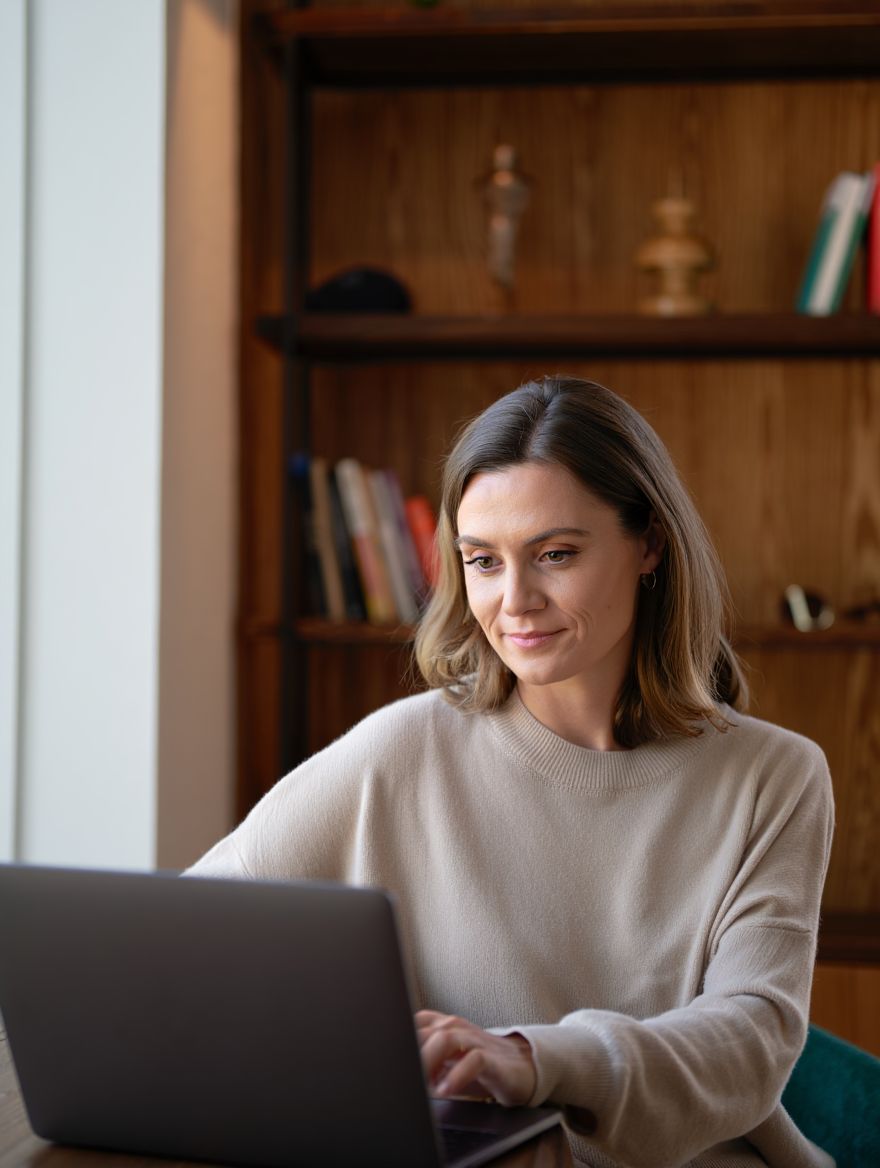 Психолог проводит онлайн консультацию через ноутбук